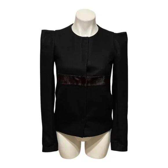 Maje XS Black Plum Contrast Front Snap Wool Cashmere Blazer - Picture 2 of 7